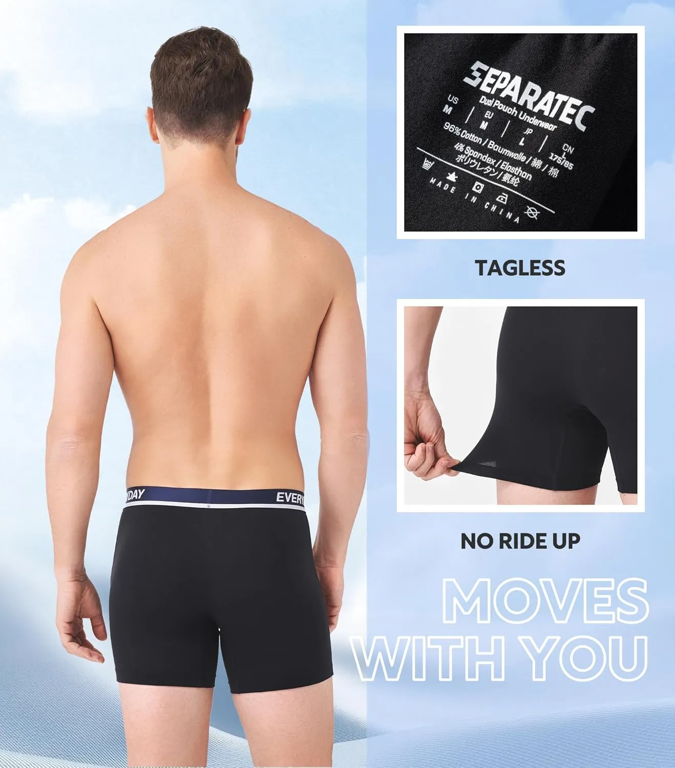 Separatec Cotton Dual Pouch Men's Underwear Comfortable Soft Breathable Everyday Boxer Briefs for men 7 Pack