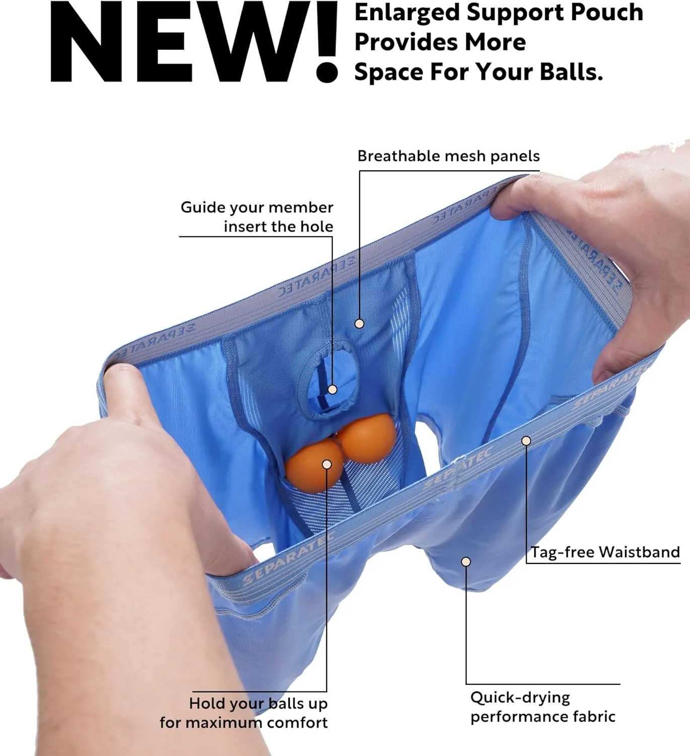 Separatec Mens Underwear with Pouch for balls Anti Chafing Underwear Men Athletic Sport Performance Long Boxer Briefs 3 Pack