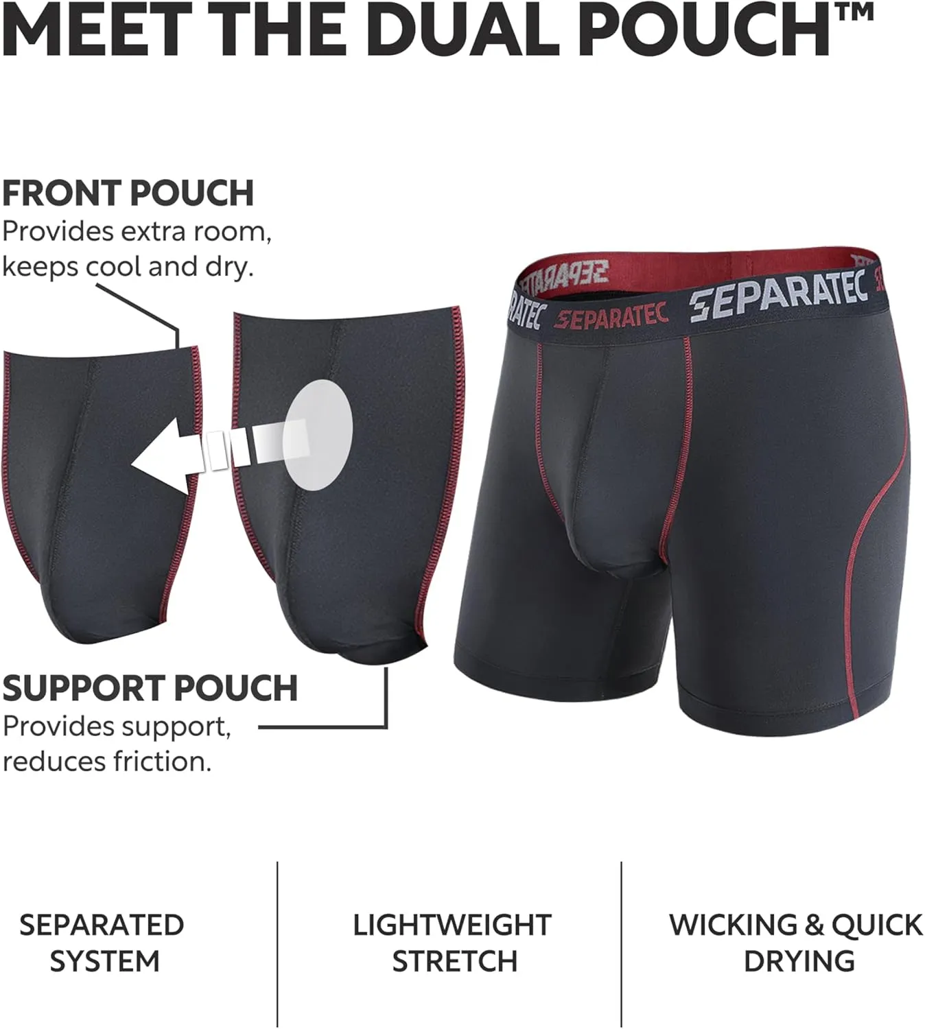 Separatec Mens Underwear with Pouch for balls Anti Chafing Underwear Men Athletic Sport Performance Long Boxer Briefs 3 Pack