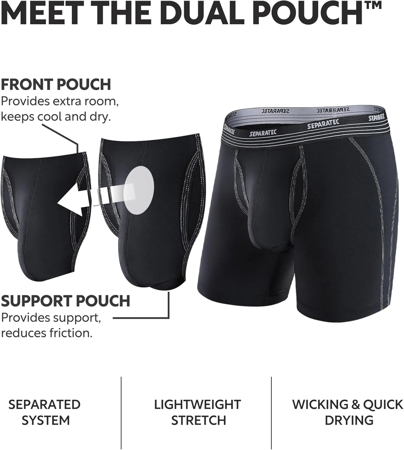 Separatec Mens Underwear with Pouch for balls Anti Chafing Underwear Men Athletic Sport Performance Long Boxer Briefs 3 Pack