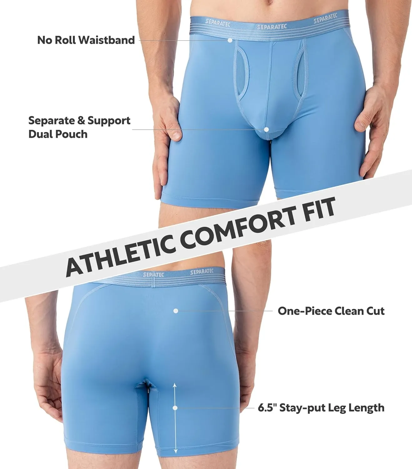 Separatec Mens Underwear with Pouch for balls Anti Chafing Underwear Men Athletic Sport Performance Long Boxer Briefs 3 Pack