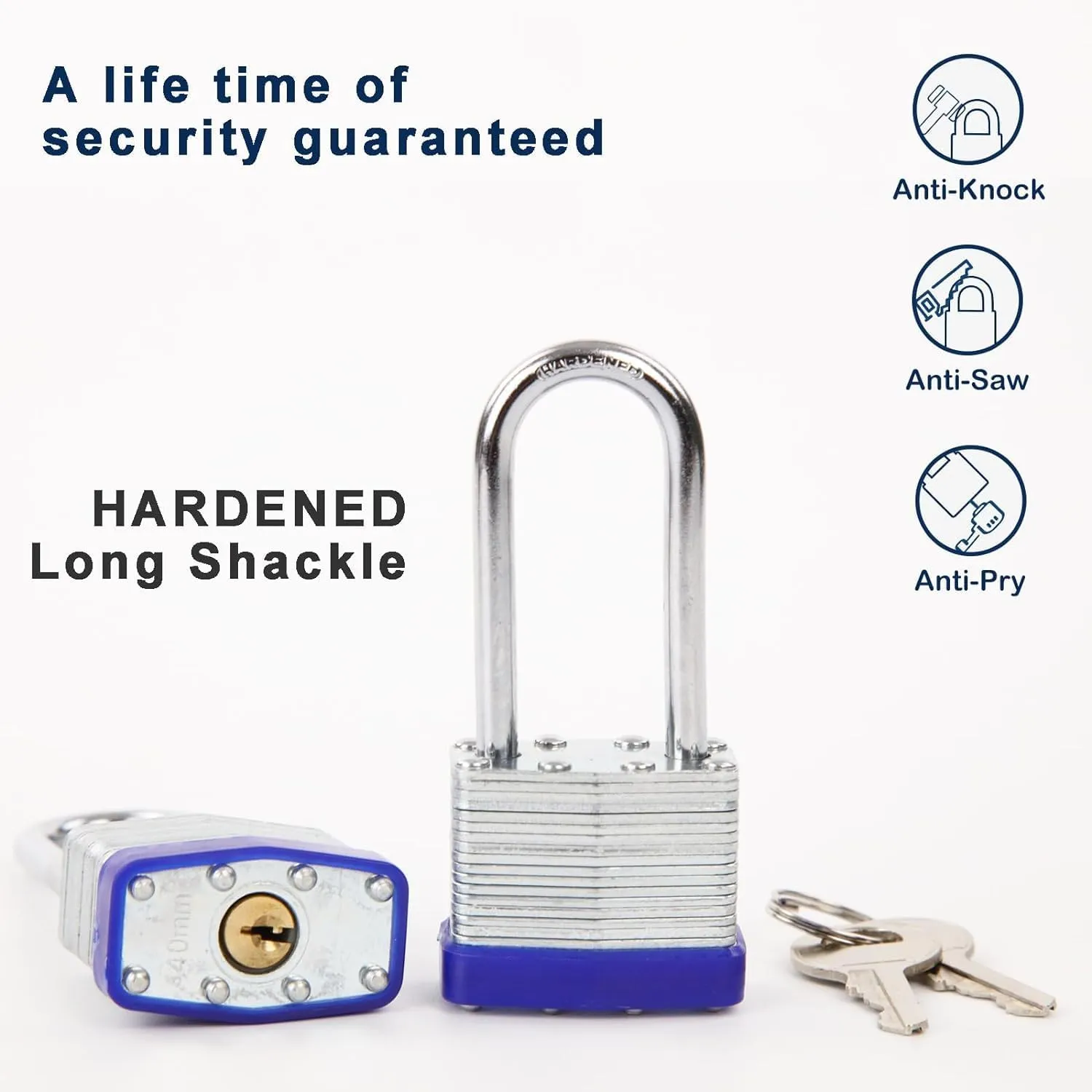 SEPOX 12Pcs Set Laminated-Padlocks with Key Different, Extra Long-Shackle, 1-9/16" 40MM Heavy-Duty Steel Lock Body Each Lock with 2 Big Key for Outdoor & Indoor Lockers, Fence, Gate, Tool-Box