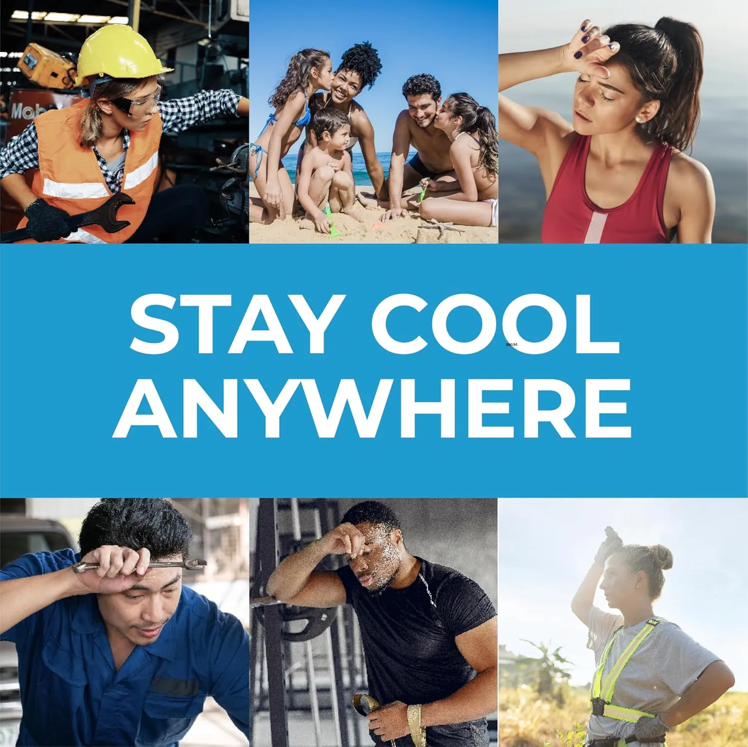 SHAKEitCOOL Original Cooling Towel – Be Cool in Style - Heat Relief, Soft, Lightweight, Sun Protection, Easy Clean - Perfect for Biking, Running, Yoga, Gym, Gardening - Blue Fractal