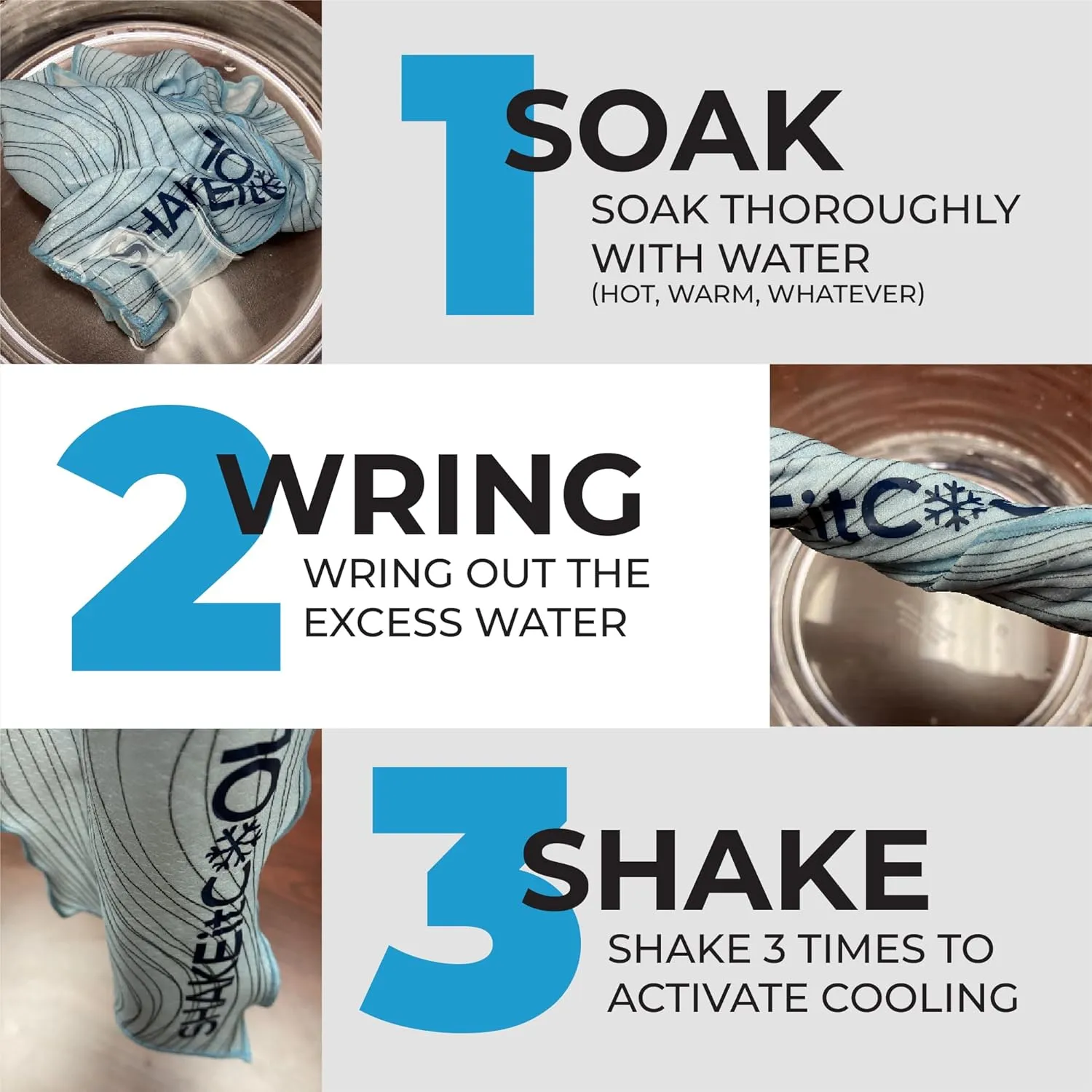 SHAKEitCOOL Original Cooling Towel – Be Cool in Style - Heat Relief, Soft, Lightweight, Sun Protection, Easy Clean - Perfect for Biking, Running, Yoga, Gym, Gardening - Blue Fractal