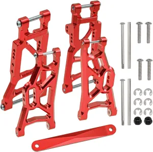 ShareGoo Aluminum Alloy Front & Rear Suspension A-Arms Set & Tie Bar Replacement of 2555 3631 2532 Compatible with Traxxas 1/10 2WD Slash Short RC Course Racing Truck (Red)