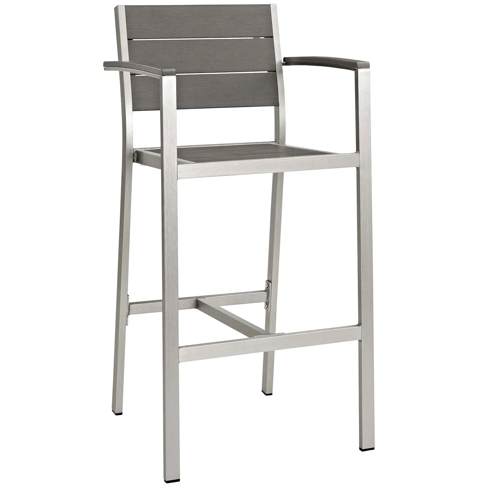 Shore Bar Stool Outdoor Patio Aluminum Set of 2 Silver Gray Arm Chairs by Modway