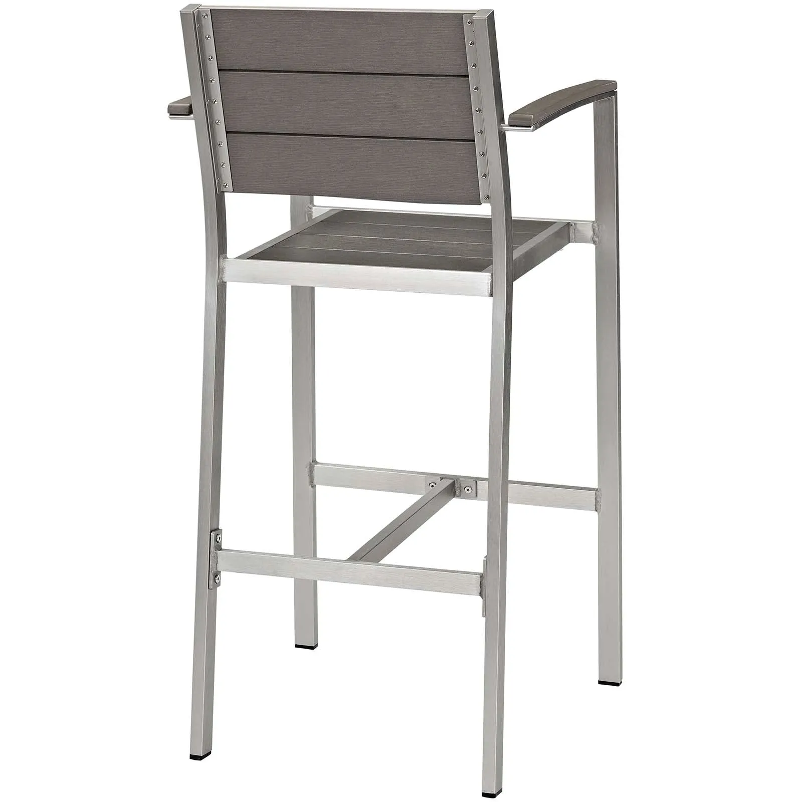 Shore Bar Stool Outdoor Patio Aluminum Set of 2 Silver Gray Arm Chairs by Modway