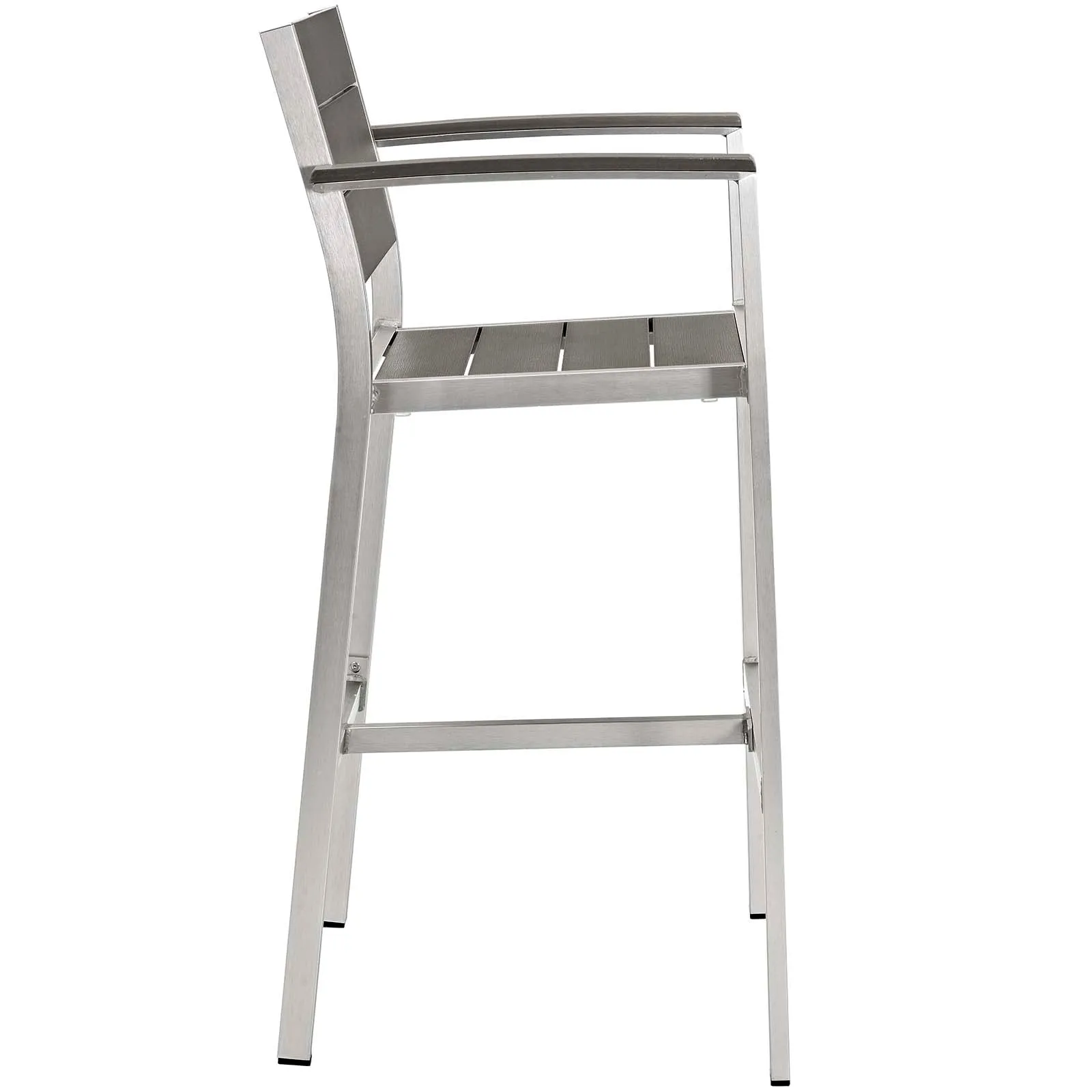 Shore Bar Stool Outdoor Patio Aluminum Set of 2 Silver Gray Arm Chairs by Modway