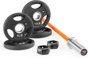 Short Olympic Barbell Weight Set 47” Barbell with Weight Plates (2 x 10-lb  2 x 5-lb) & 2 Locking Collars BBOB-7645
