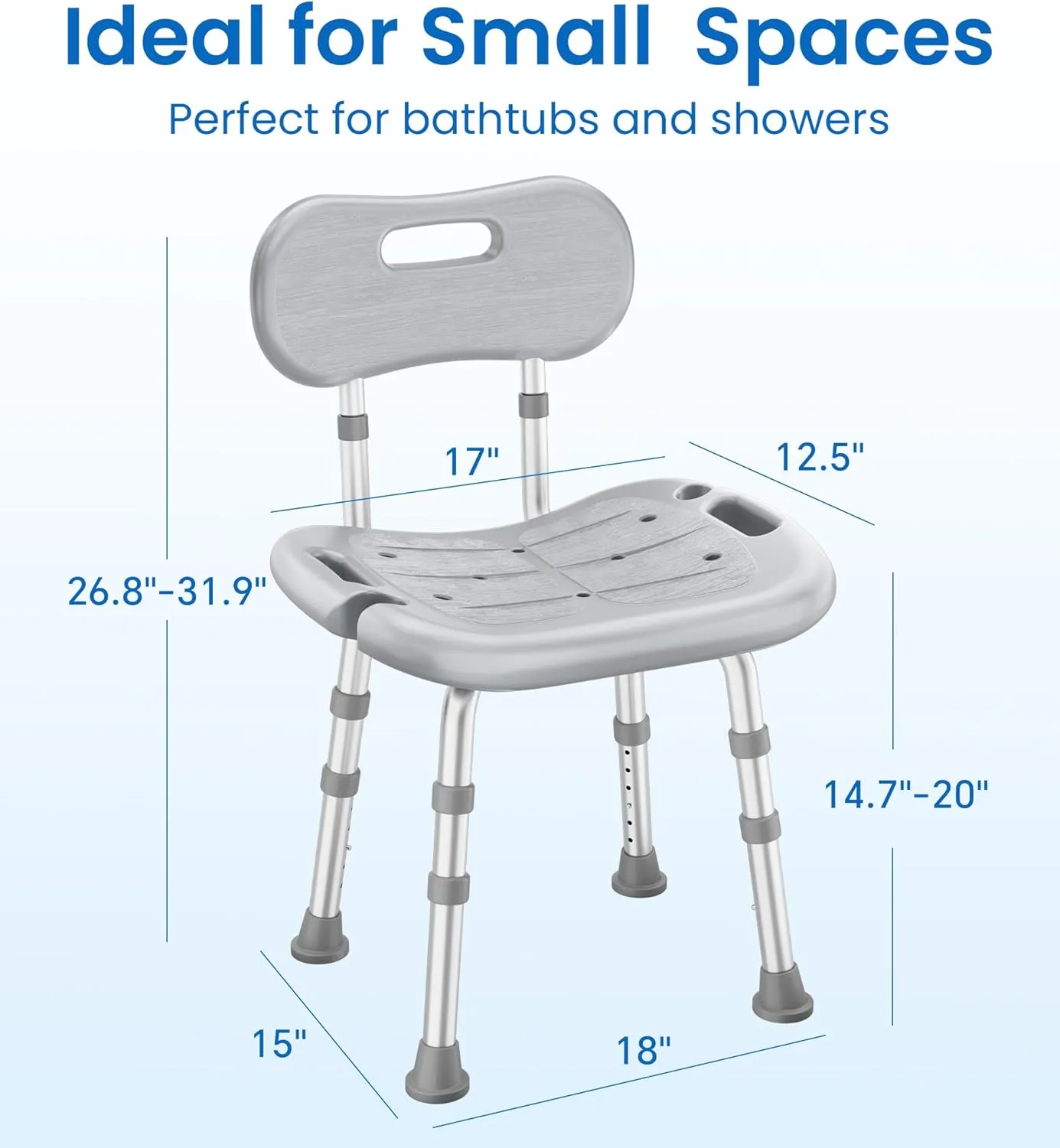Shower Chair for Inside Shower with Removable Back, FSA/HSA Eligible Adjustable Height, Non-Slip Heavy Duty Bath Chair for Bathtub, 350 lbs Shower Seat for Elderly and Disabled, Grey