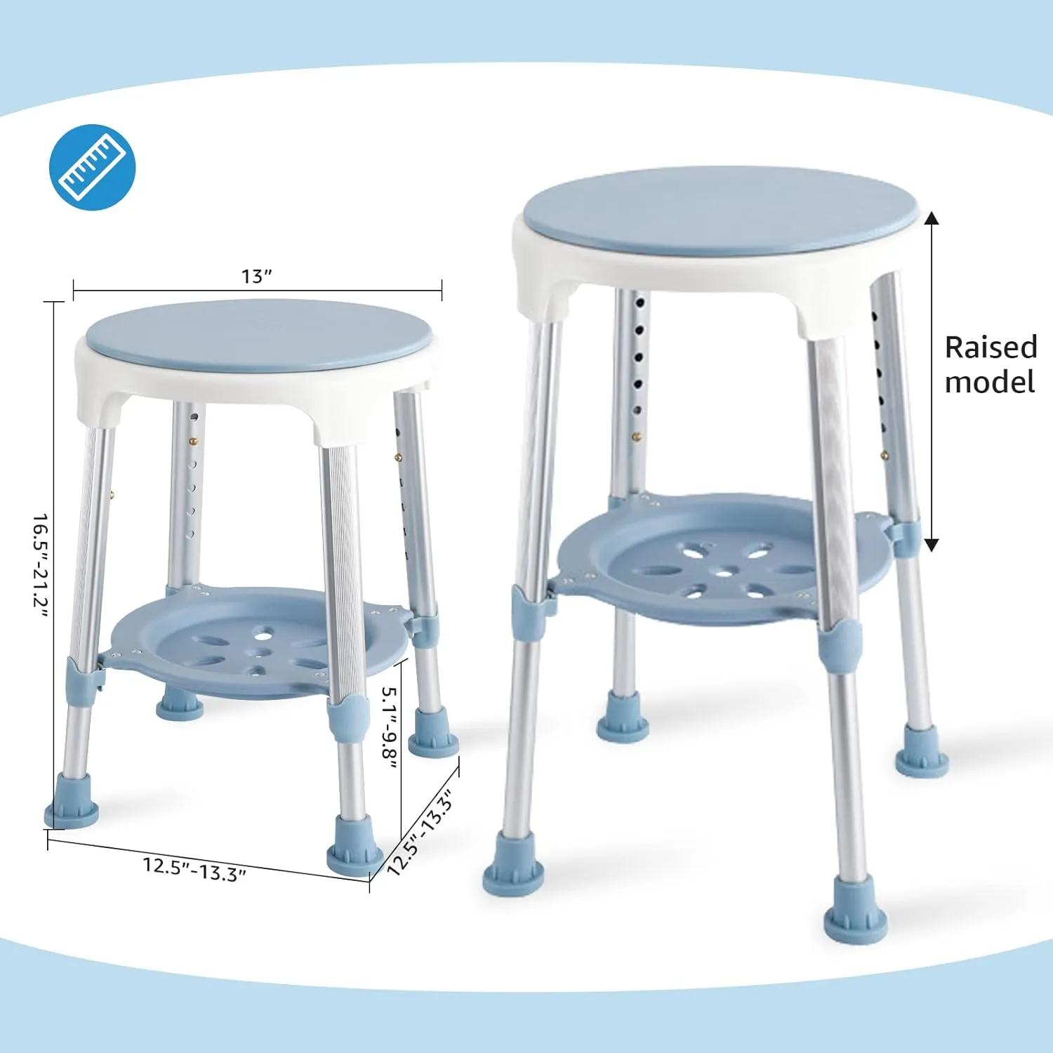 Shower Chair Stool for Inside Shower, Small Corner Plastic Stool for Shower 300 Lb,360° Swivel Bath Shower Seat for Seniors Adults Sitting, Adjustable Bathtub Stool with Storage Tray