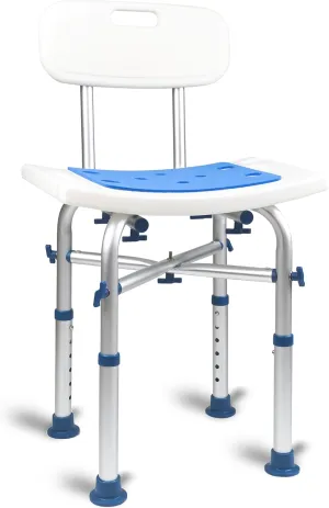 Shower Stool with Back Heavy Duty 500Lbs, Tool-Free Assembly, Anti-Slip, Sturdy Height Adjustable Bath Chair, Narrow Bathtub Shower Saet for Elderly, Senior, Handicap & Disabled