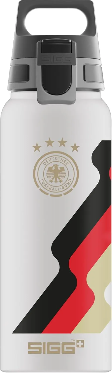 SIGG - Aluminium Water Bottle - WMB Pathfinder DFB Team - Climate Neutral Certified - Suitable for Carbonated Drinks - Leak-Proof - Light as a Feather - BPA-Free - White with Print - 1L
