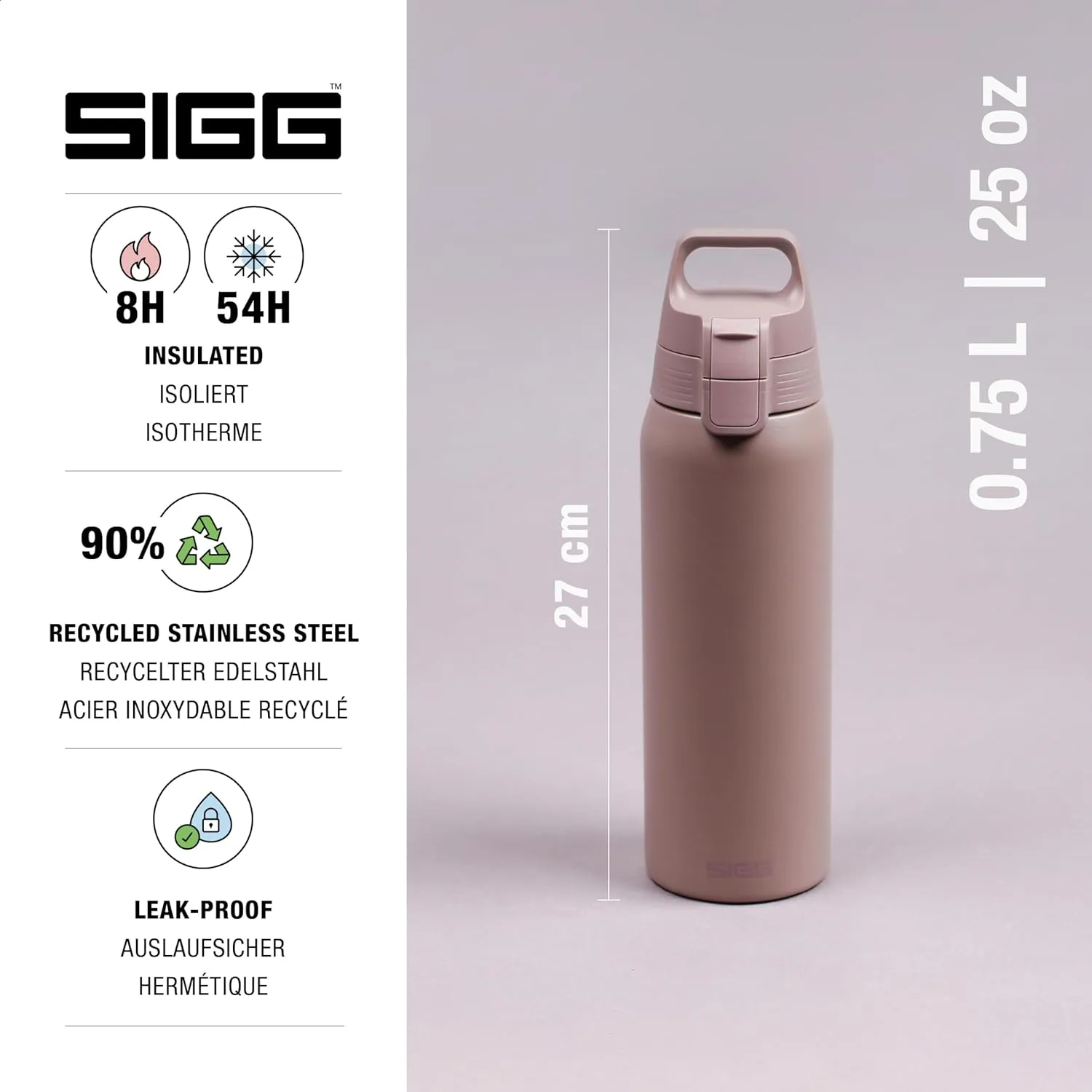 SIGG - Shield Therm- Stainless Steel Insulated Water Bottle - Carbonated Drinks, Leakproof, BPA Free, Recycled, 25, 34Oz