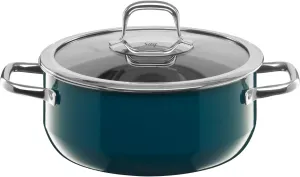 Silit Compact Kochtopf groß, 22 cm, mit Glasdeckel Stewing Pan 3.2 L Induction Stackable Petrol Blue, 3,2l