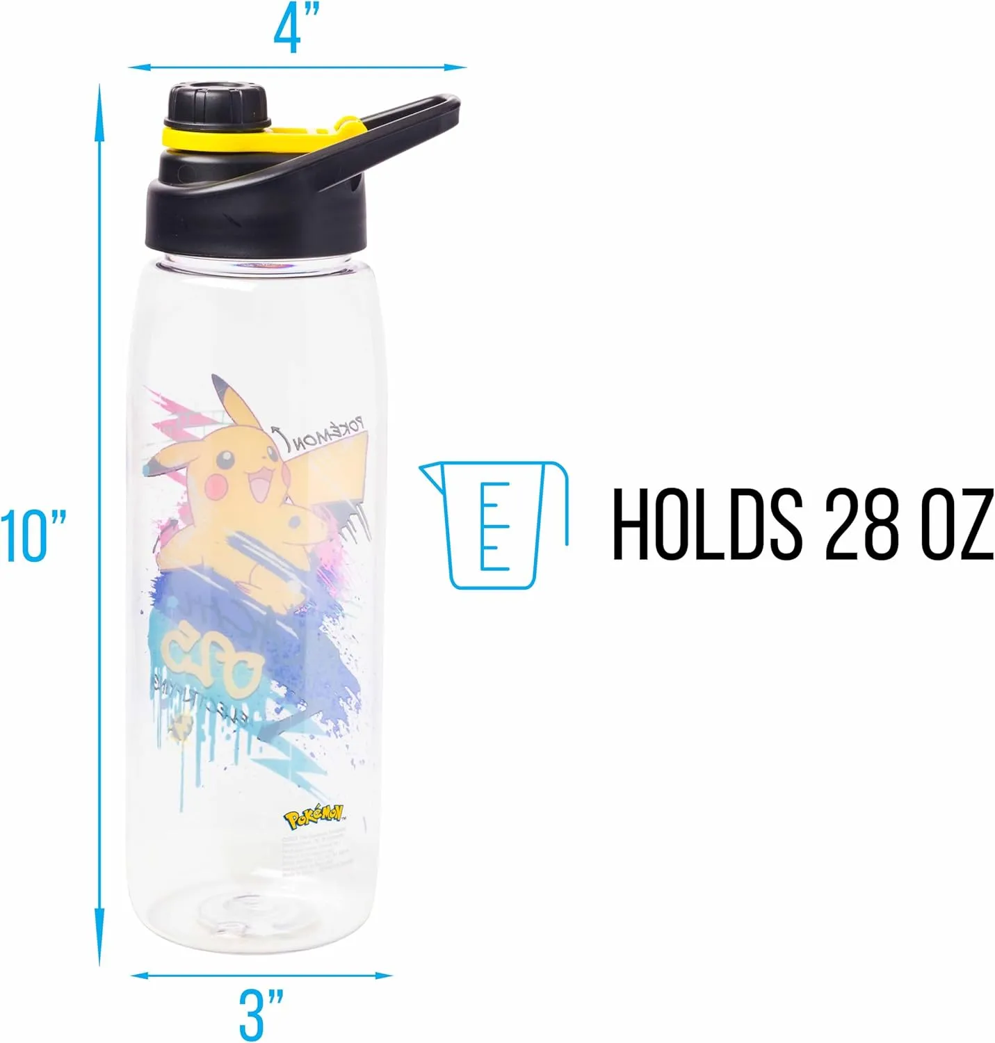 Silver Buffalo Pokémon Skate Graffiti Electrifying Pikachu Water Bottle with Screw-On Lid, 28 Ounces