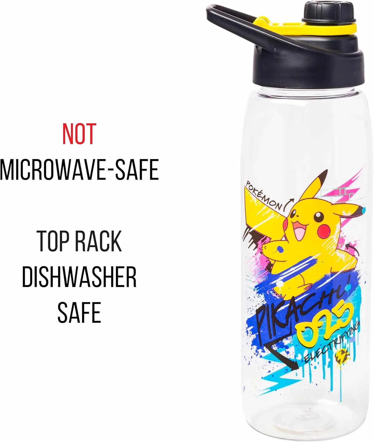 Silver Buffalo Pokémon Skate Graffiti Electrifying Pikachu Water Bottle with Screw-On Lid, 28 Ounces
