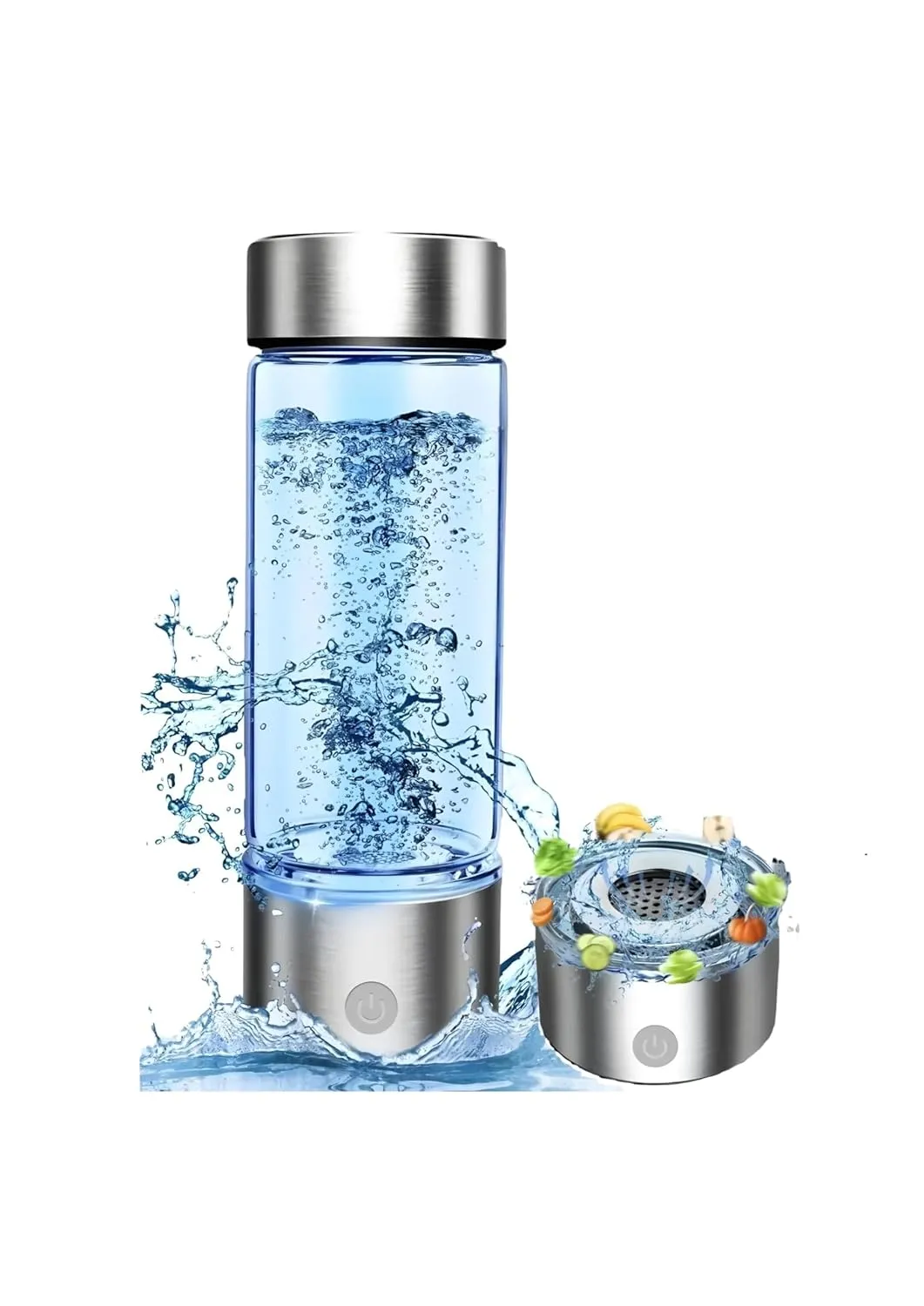 Silver Hydrogen Water Bottle, SPE & PEM，14.2 oz Portable Hydrogen Water Improve Water Quality in 3 Minutes Portable Rechargeable aquahealth Hydrogen Water for Home Office Travel Fitness Drinking