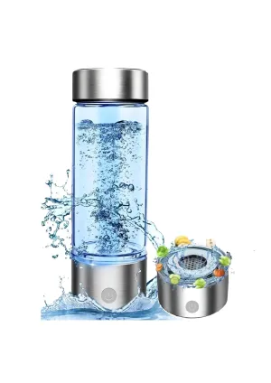 Silver Hydrogen Water Bottle, SPE & PEM，14.2 oz Portable Hydrogen Water Improve Water Quality in 3 Minutes Portable Rechargeable aquahealth Hydrogen Water for Home Office Travel Fitness Drinking
