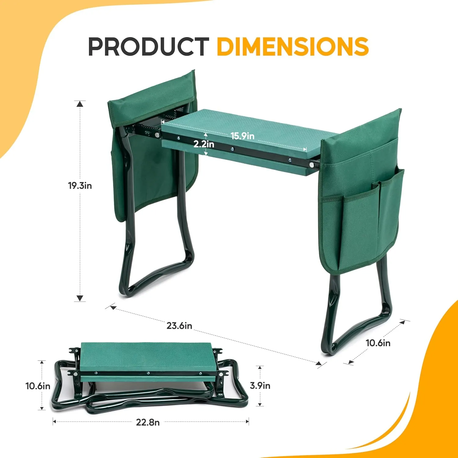 Simple Deluxe Garden Kneeler and Seat, Foldable Kneeling Stool with Thicker EVA Foam Pad Heavy Duty Bench, with Tool Pouch, Gifts for Outdoor Gardening, Fishing, Green, Arbor Day Gift