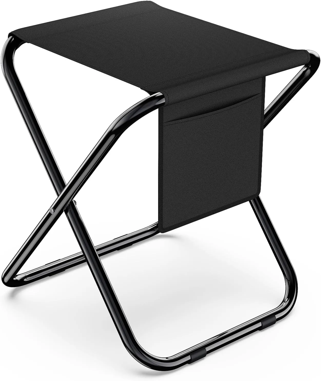 Simple Deluxe Portable Camping Stool, 14.4 Inch, 300 lbs Capacity, Folding Chair with Storage Pocket, Black