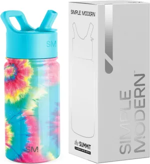 Simple Modern Kids Summit Water Bottle with Straw Lid | 14oz Stainless Steel Cup Insulated Tumbler Tumbler for Toddlers, School | Tie-Dye
