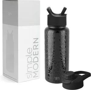 Simple Modern Water Bottle with Straw and Chug Lid Vacuum Insulated Stainless Steel Metal Thermos Bottles | Reusable Leak Proof BPA-Free Flask for Sports Gym | Summit Collection | 32oz, Black Leopard