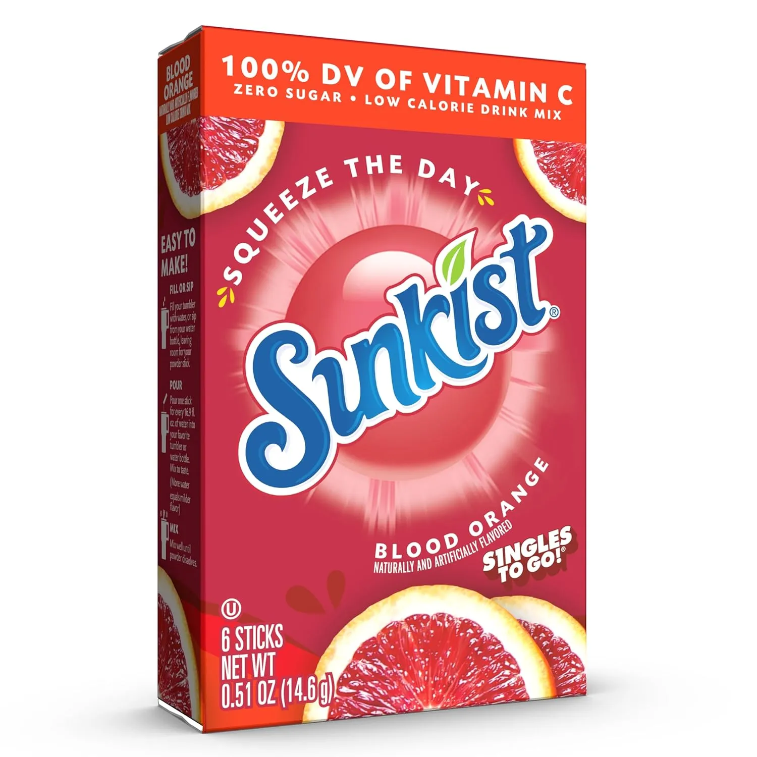 Singles to go Drink Mix Packets, Blood Orange, 6-Count Box – Powdered Drink Packets with Vitamin C, 72 Total Powder Sticks