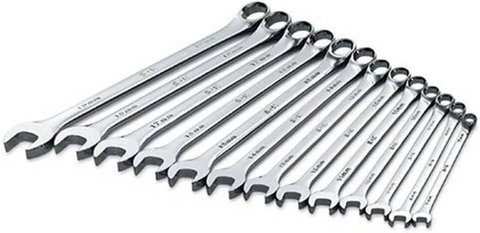 SK Tools USA 13 Piece, Long Pattern, 6 Point, Metric SuperKrome Combination Wrench Set: 7MM - 19MM , 86127