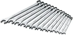SK Tools USA 13 Piece, Long Pattern, 6 Point, Metric SuperKrome Combination Wrench Set: 7MM - 19MM , 86127