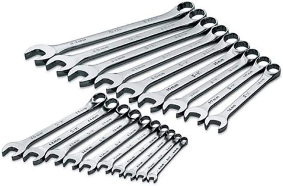 SK Tools USA 19 Piece, Regular, 12 Point, Metric SuperKrome® Combination Wrench Set: 6MM - 24MM | 86224