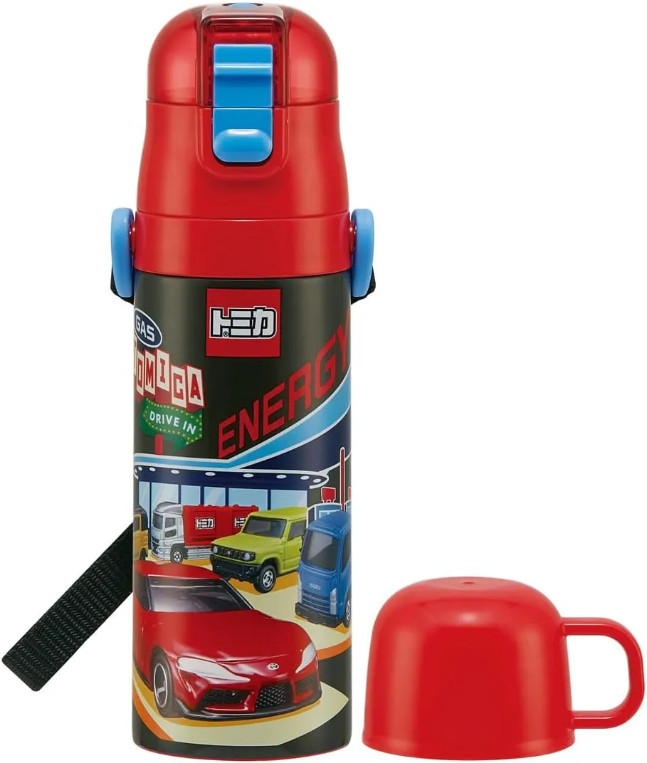 Skater SKDC4-A Children's 2-Way Stainless Steel Kids Water Bottle with Cup, 15.2 fl oz (430 ml), Tomica 22, Boys