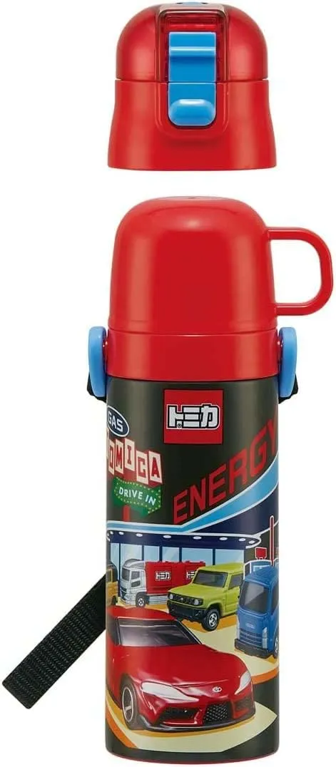 Skater SKDC4-A Children's 2-Way Stainless Steel Kids Water Bottle with Cup, 15.2 fl oz (430 ml), Tomica 22, Boys