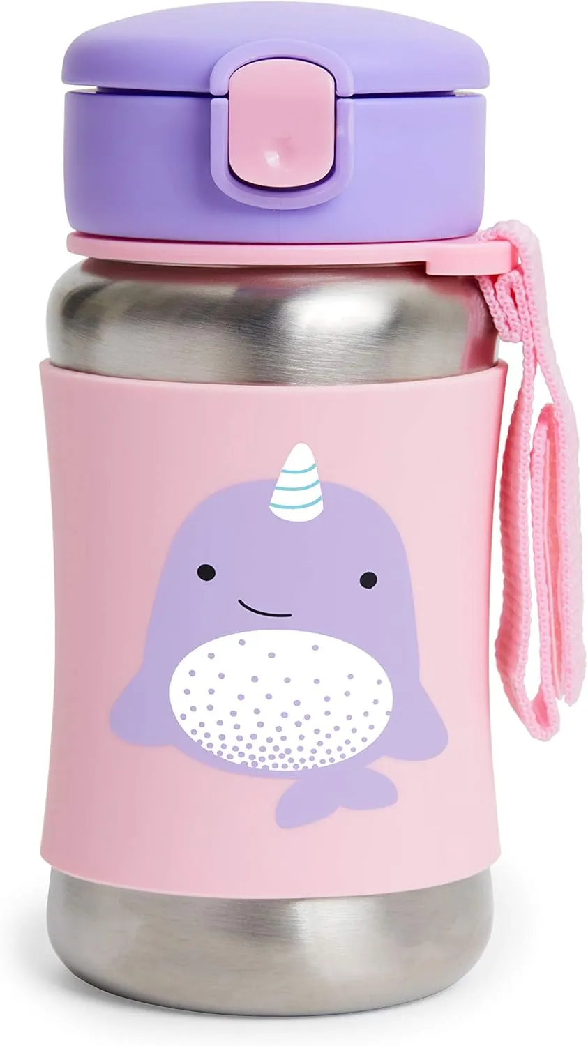 Skip Hop Toddler Sippy Cup with Straw, Zoo Stainless Steel Straw Bottle, Narwhal