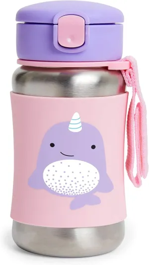 Skip Hop Toddler Sippy Cup with Straw, Zoo Stainless Steel Straw Bottle, Narwhal