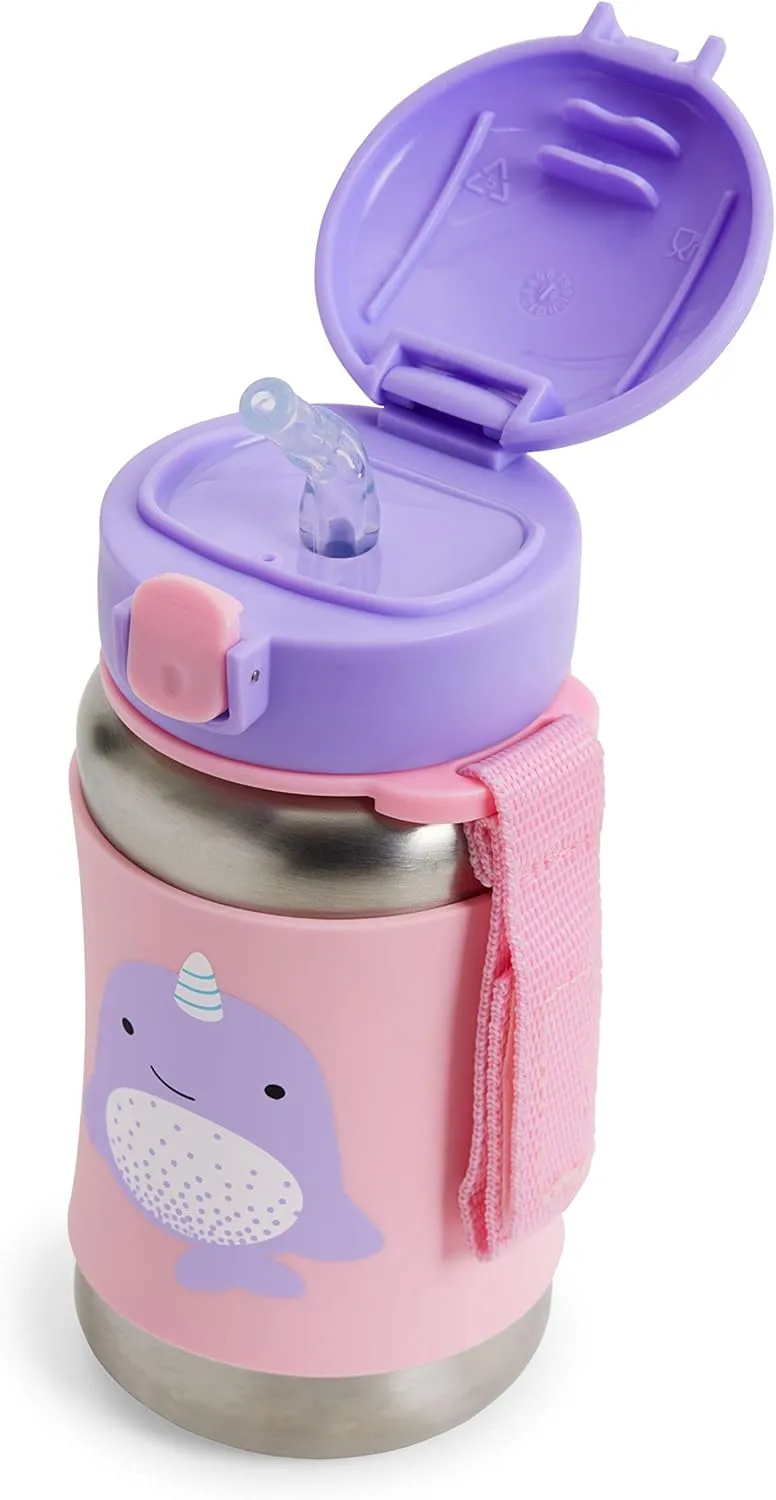 Skip Hop Toddler Sippy Cup with Straw, Zoo Stainless Steel Straw Bottle, Narwhal