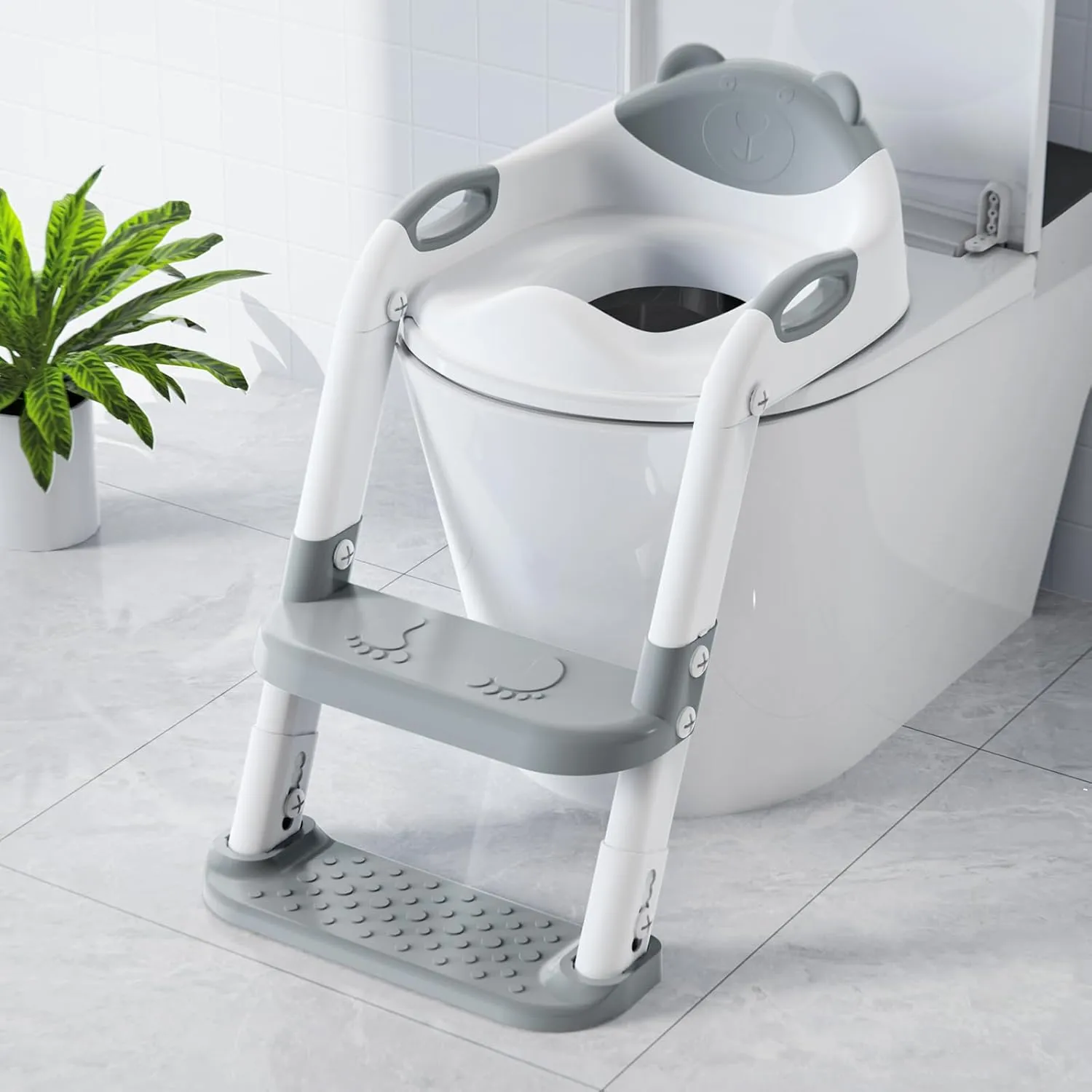 SKYROKU Toilet Potty Training Seat with Step Stool Ladder, Toddler Potty Seat for Kids and Toddler Boys Girls, Splash Guard and Safety Handles(Grey)