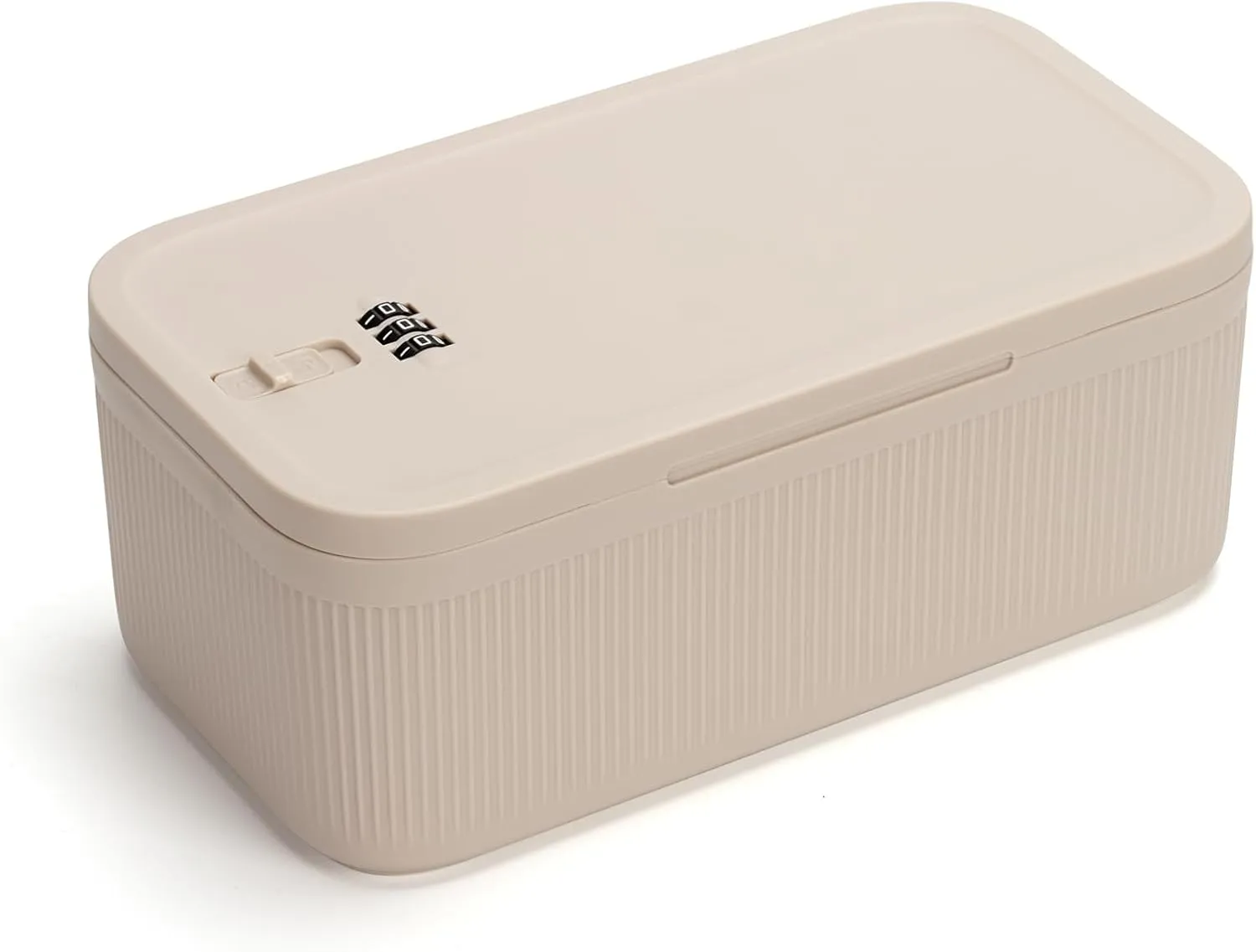 Small Lockbox for Medication Safe, 2L Fridge Lock Box Lockable Storage Box with Code, Small Safe Phone Lock Box Food Lock Boxes with Locking Lid for Home Fridge Freezer/Office Personal Items, Beige