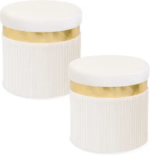 Small Ottoman with Storage,Folding Round Ottoman with Gold Trim,Velvet Storage Stool,Foot Stool with Soft Padded,Foot Rest for Living Room13“x13”x12.4(YZbeige,2pcs)