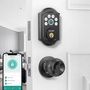 Smart Deadbolt Door Lock Set: Hornbill Keyless Entry Door Knobs with Fingerprint Electronic Digital Bluetooth Door Lock with Keypad Code App Alexa Auto Lock for House Apartment Black
