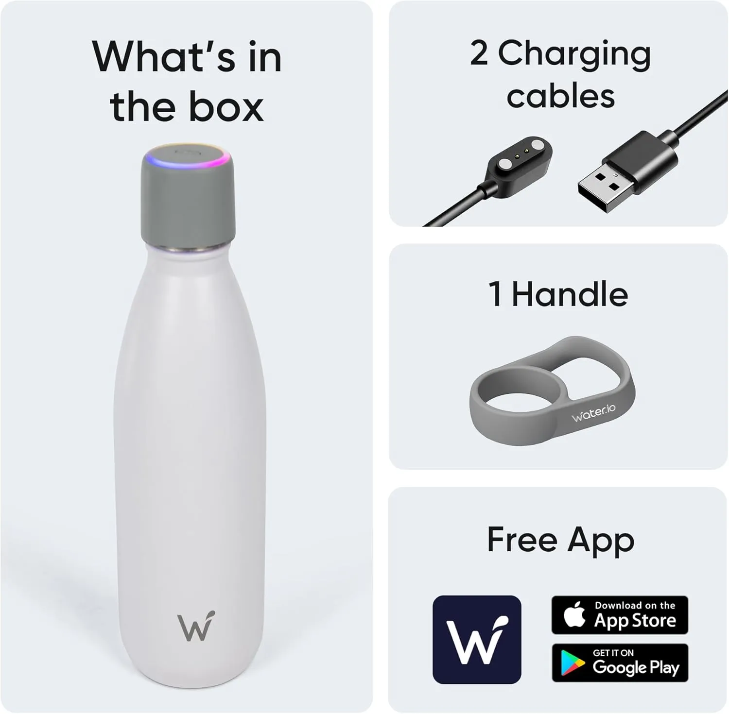 Smart Water Bottle - Hit Your Hydration Goals, Track Water Intake with Color Changing LED Reminder & Bluetooth Free App. Insulated Stainless Steel, BPA-Free 25oz.