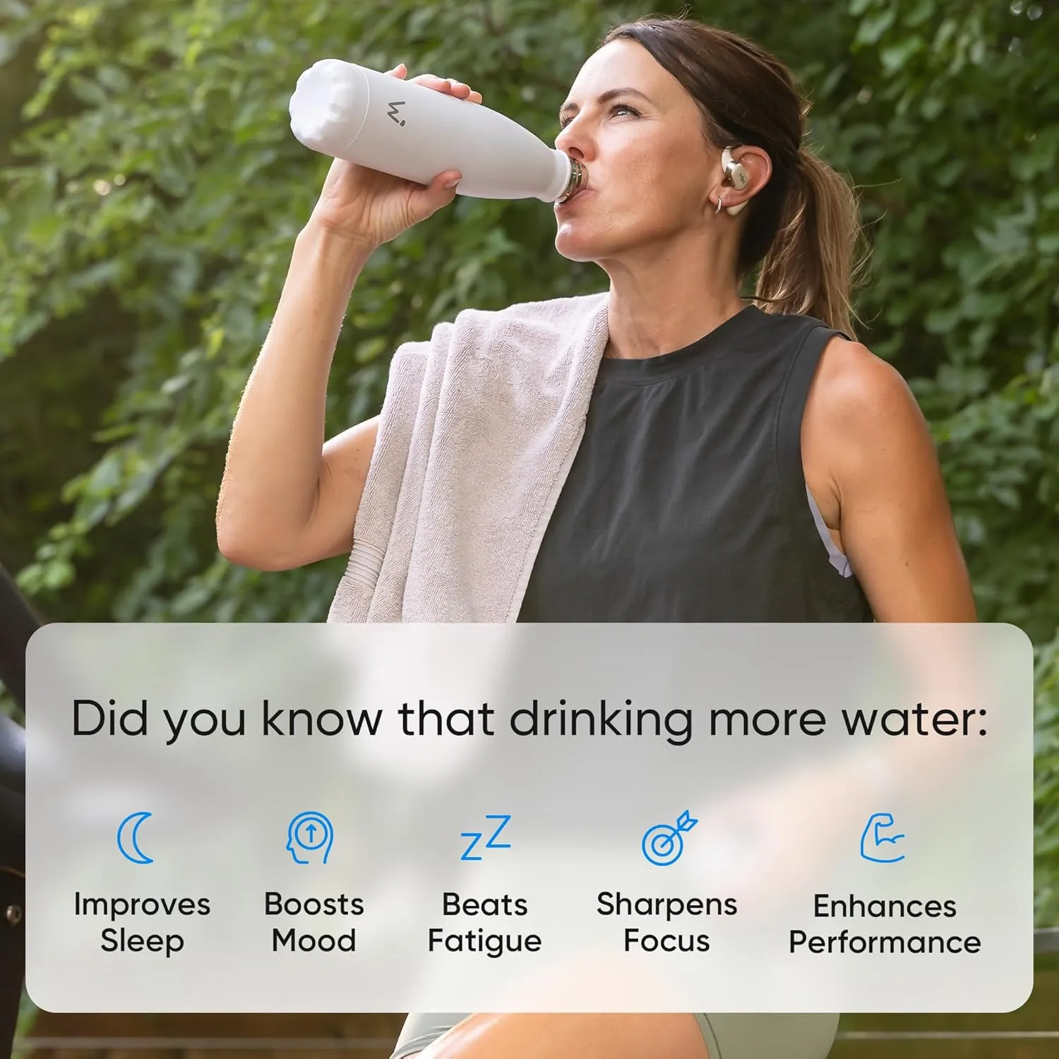 Smart Water Bottle - Hit Your Hydration Goals, Track Water Intake with Color Changing LED Reminder & Bluetooth Free App. Insulated Stainless Steel, BPA-Free 25oz.