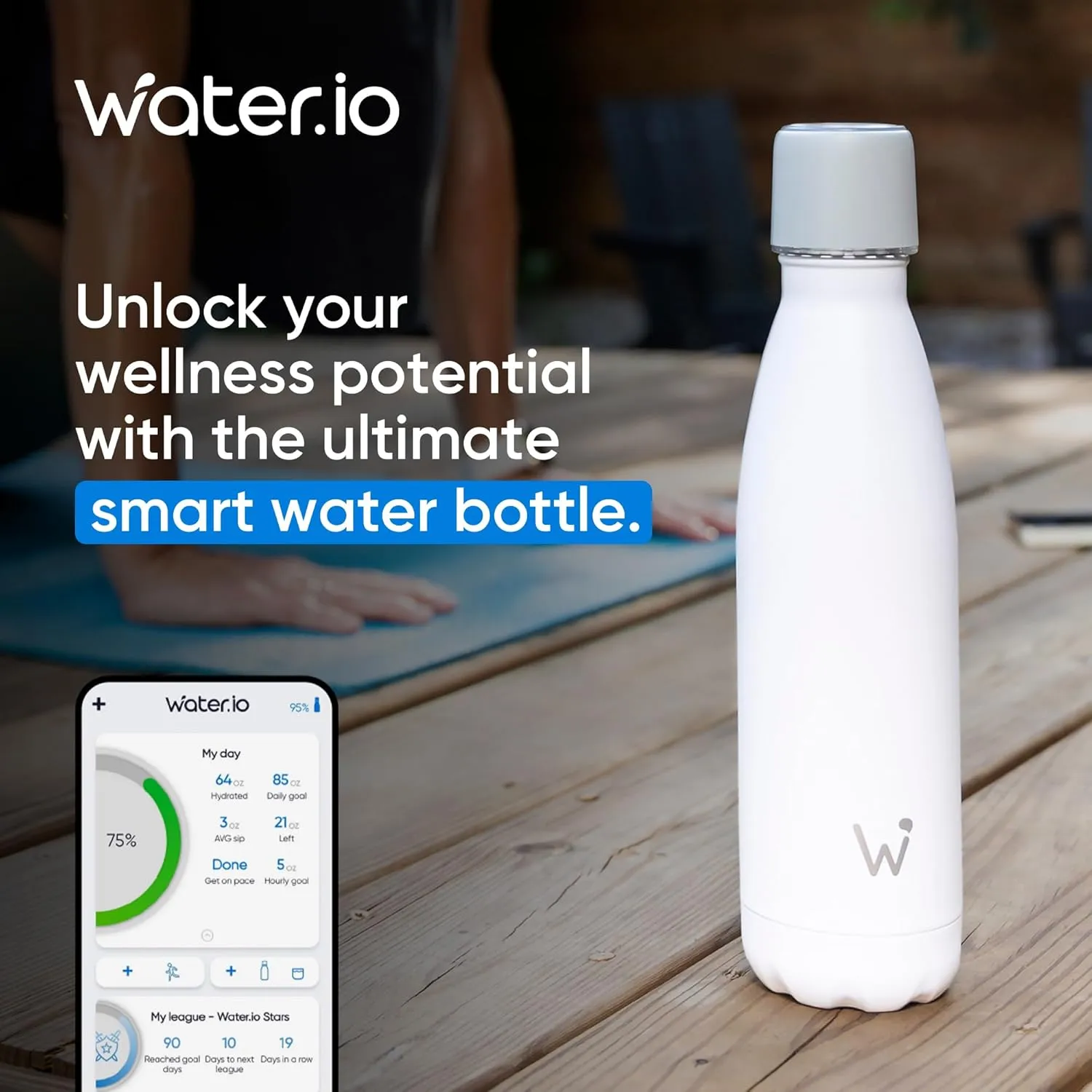Smart Water Bottle - Hit Your Hydration Goals, Track Water Intake with Color Changing LED Reminder & Bluetooth Free App. Insulated Stainless Steel, BPA-Free 25oz.