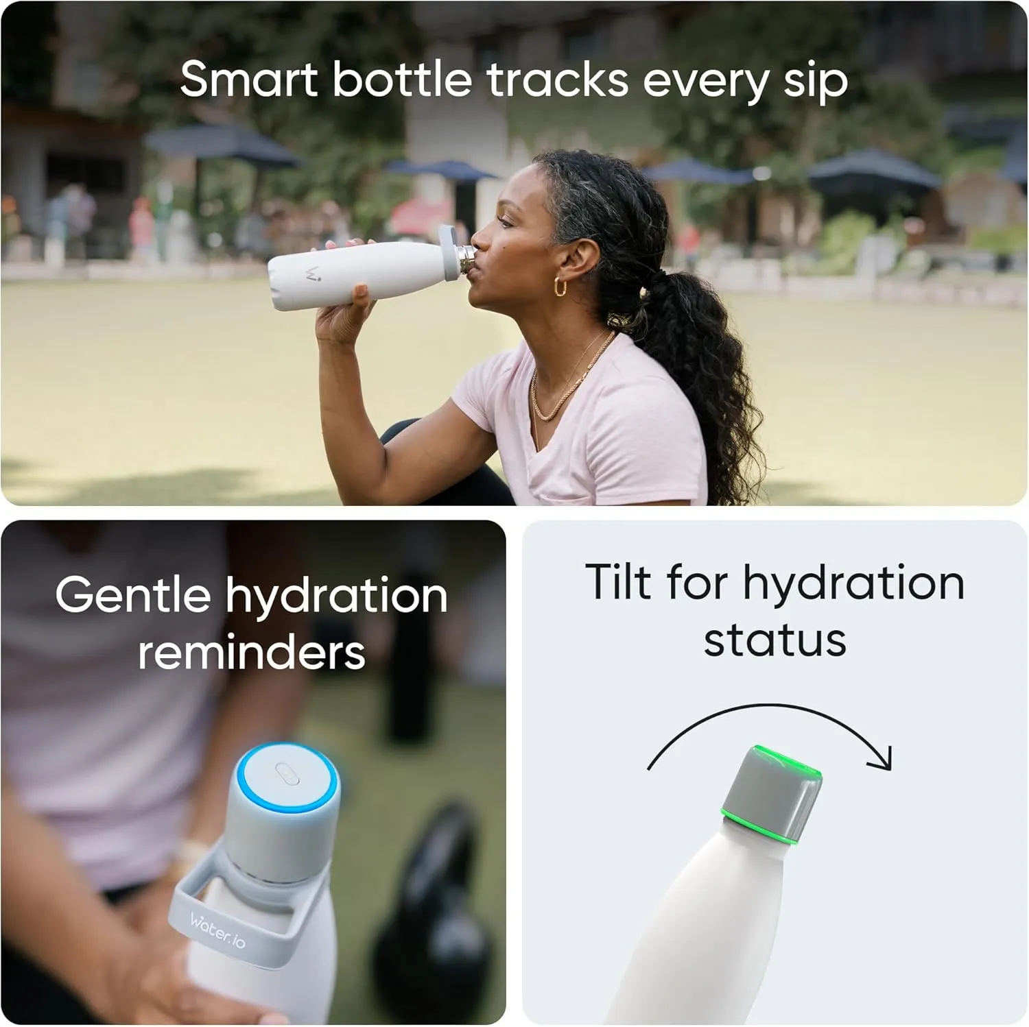 Smart Water Bottle - Hit Your Hydration Goals, Track Water Intake with Color Changing LED Reminder & Bluetooth Free App. Insulated Stainless Steel, BPA-Free 25oz.