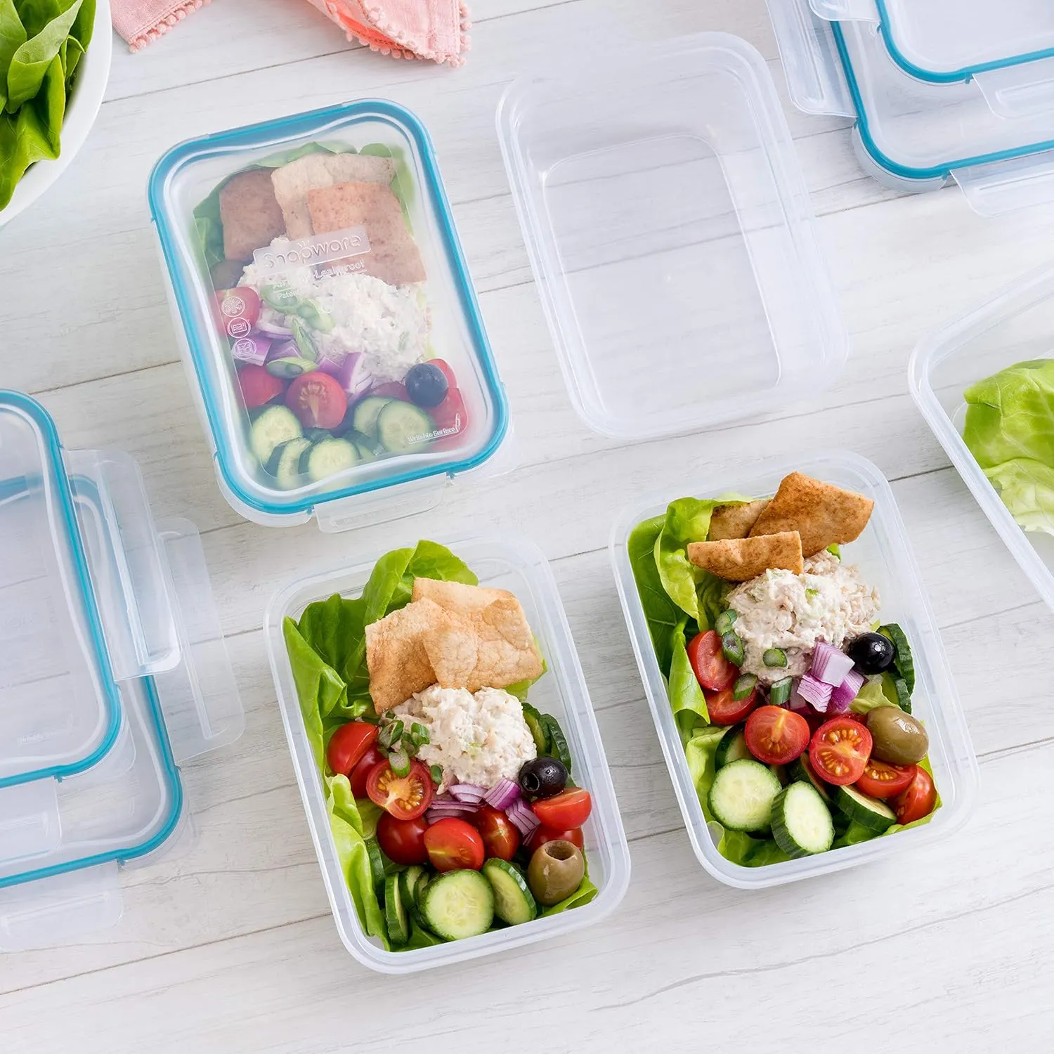 Snapware Total Solution 10-Pc Plastic Food Storage Containers Set, 3-Cup Rectangle Meal Prep Container, Non-Toxic, BPA-Free Lids with 4 Locking Tabs, Microwave, Dishwasher, and Freezer Safe