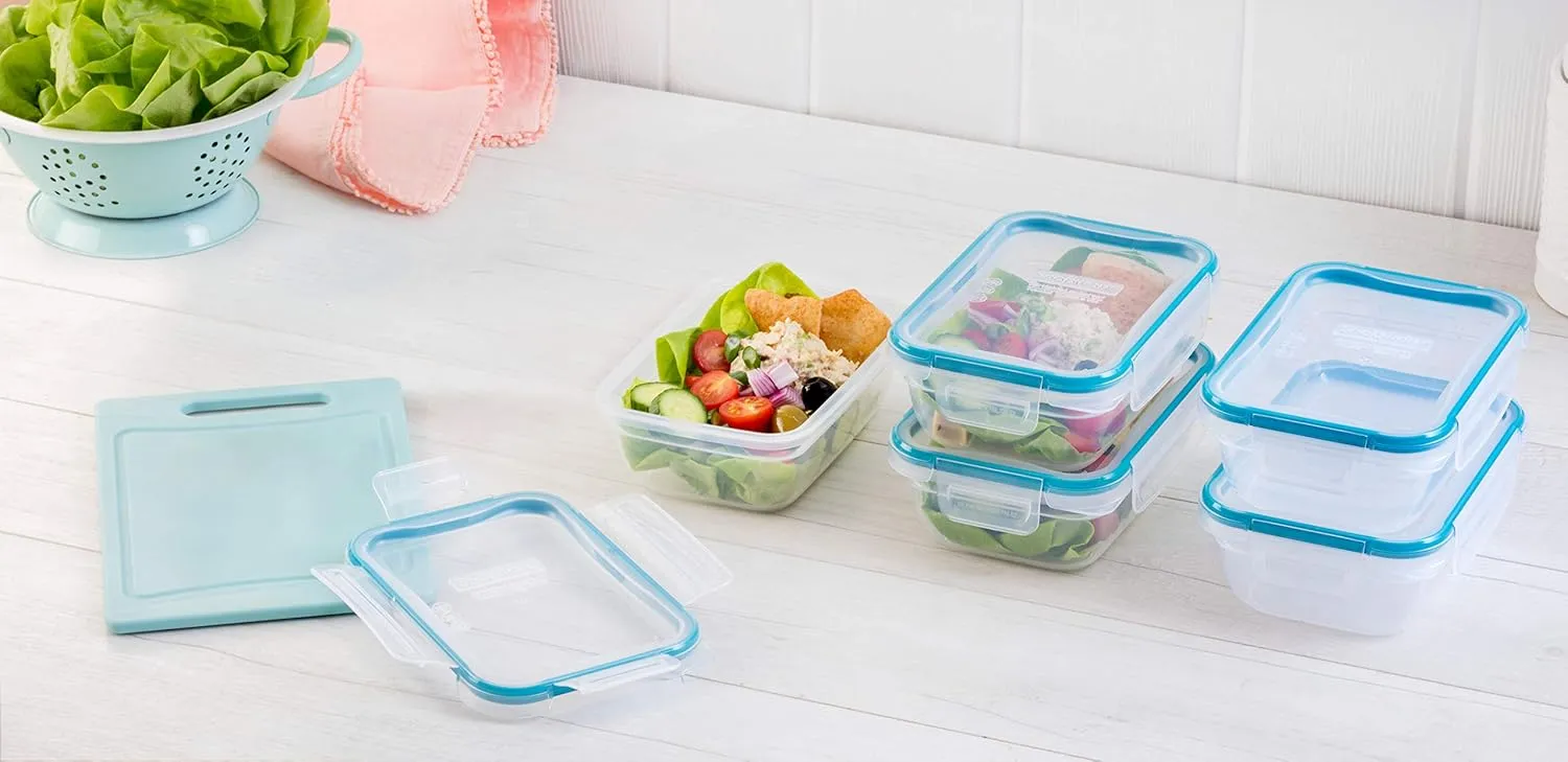 Snapware Total Solution 10-Pc Plastic Food Storage Containers Set, 3-Cup Rectangle Meal Prep Container, Non-Toxic, BPA-Free Lids with 4 Locking Tabs, Microwave, Dishwasher, and Freezer Safe