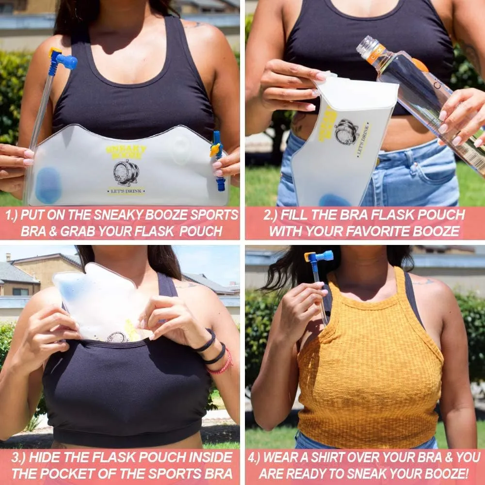 Sneaky Booze Sports Bra Hidden Flask Pouch for Women Portable 25oz Undetectable Alcohol Bag