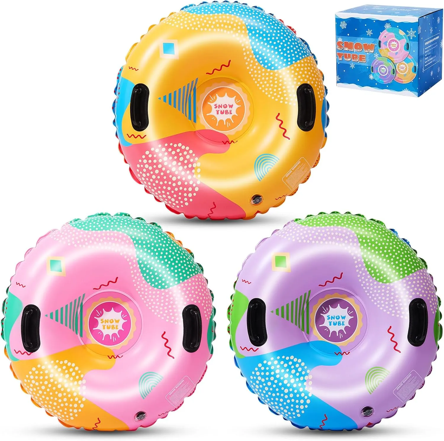Snow Tubes, Snow Tubes Sleds for Sledding Inflatable Snow Tube, Thickened Heavy Duty Sleds for Winter with Handles, Snow Toys, Winter Outdoor Sports Toys,Snow Sleds for Family Activities 3 Set