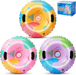 Snow Tubes, Snow Tubes Sleds for Sledding Inflatable Snow Tube, Thickened Heavy Duty Sleds for Winter with Handles, Snow Toys, Winter Outdoor Sports Toys,Snow Sleds for Family Activities 3 Set