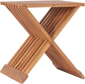 Solid Teak Wood Foldable Stool 15.7x12.6x17.7 Inch Weather-Resistant Collapsible Seat with Compact Storage Design for Outdoor Camping Garden and Indoor Use